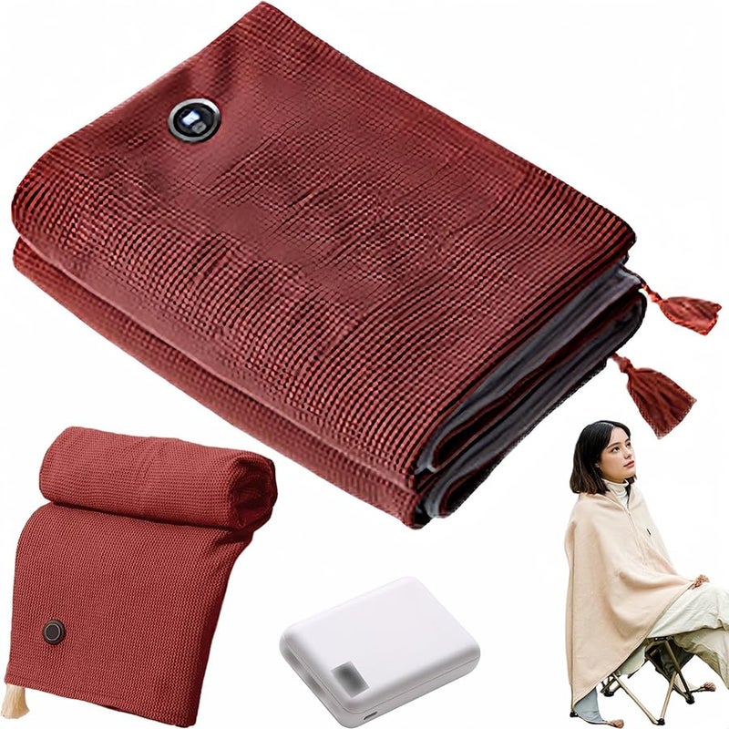 Red Heated Shawl Wrap For Women USB Cordless Electric Blanket Scarf With Zipper - Image 1