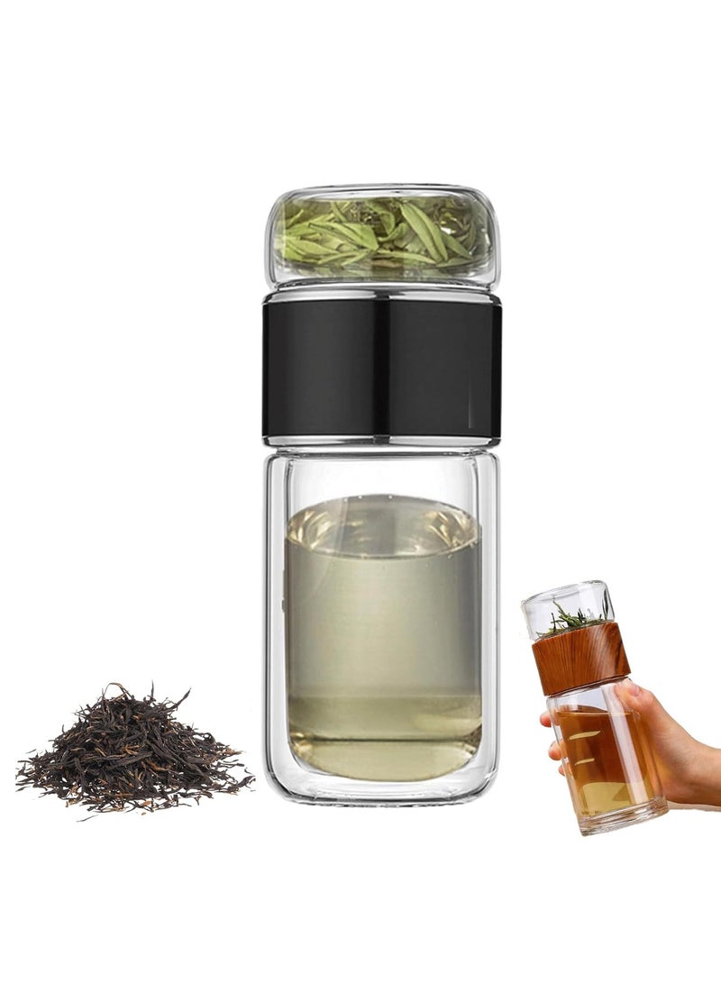Arabest Tea Infuser, Tea Infuser Cup, 3 In 1 Infusible Tea Maker for Loose Leaf Tea, Double-Layered Glass Tea Infuser Bottle, Portable Tea Water Separation Tea Cup (Black,420 ml / 14 oz)  - Image 1