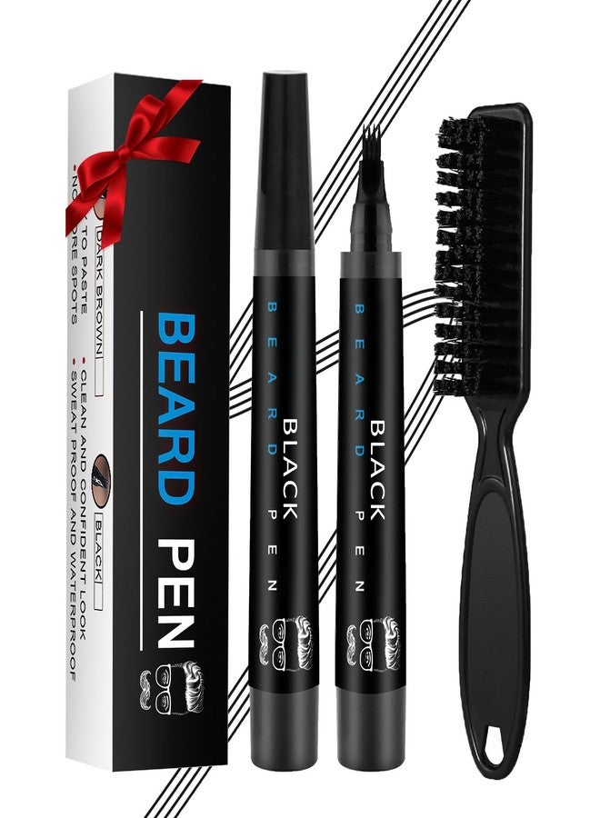 Ihrlpxkc Beard Pencil Filler for Men Black - Beard Pen with Brush, Barber Pencil Smudge-proof & Water-proof Mens Grooming Kits Creating Natural Beard Color, Gifts for Men (Black - Image 1