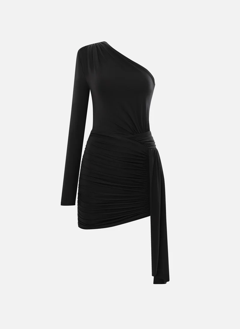 Lichi One-shoulder jersey mini dress with draped waist