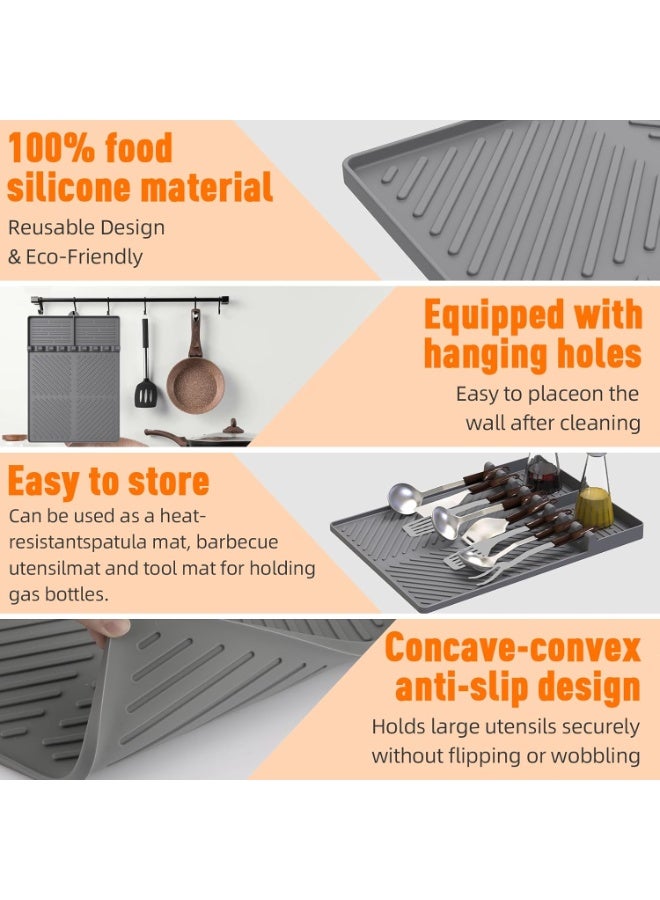 Soofam Silicone Grill Mat Compatible with Blackstone, Silicone Griddle Tools Mat with Drip Pad, Spatula Mat for Outdoor Grill Kitchen Counter (Grey) - Image 5