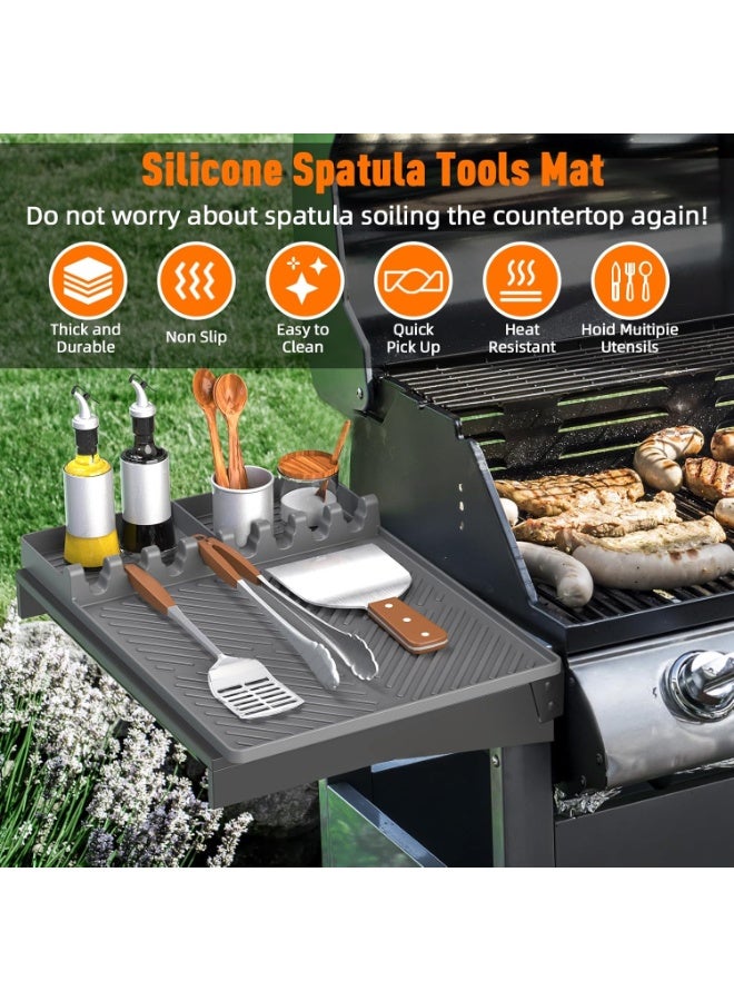 Soofam Silicone Grill Mat Compatible with Blackstone, Silicone Griddle Tools Mat with Drip Pad, Spatula Mat for Outdoor Grill Kitchen Counter (Grey) - Image 2