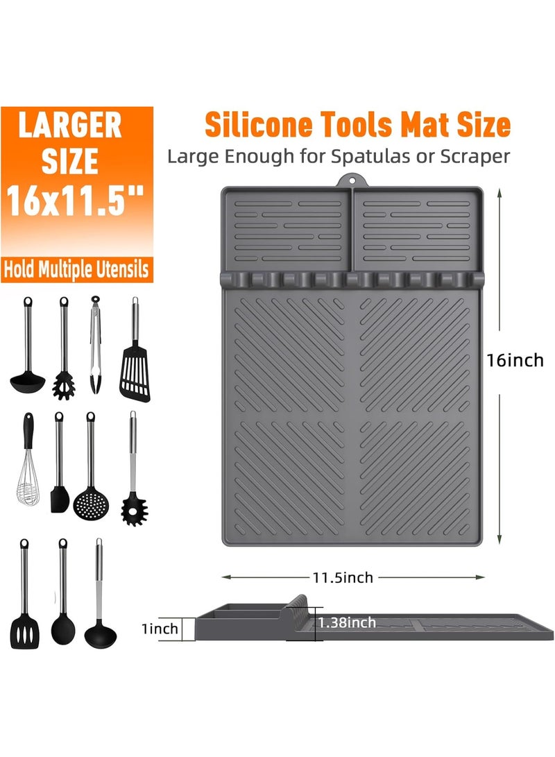 Soofam Silicone Grill Mat Compatible with Blackstone, Silicone Griddle Tools Mat with Drip Pad, Spatula Mat for Outdoor Grill Kitchen Counter (Grey) - Image 3