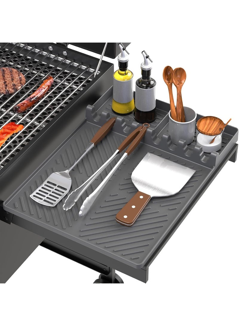 Soofam Silicone Grill Mat Compatible with Blackstone, Silicone Griddle Tools Mat with Drip Pad, Spatula Mat for Outdoor Grill Kitchen Counter (Grey) - Image 1