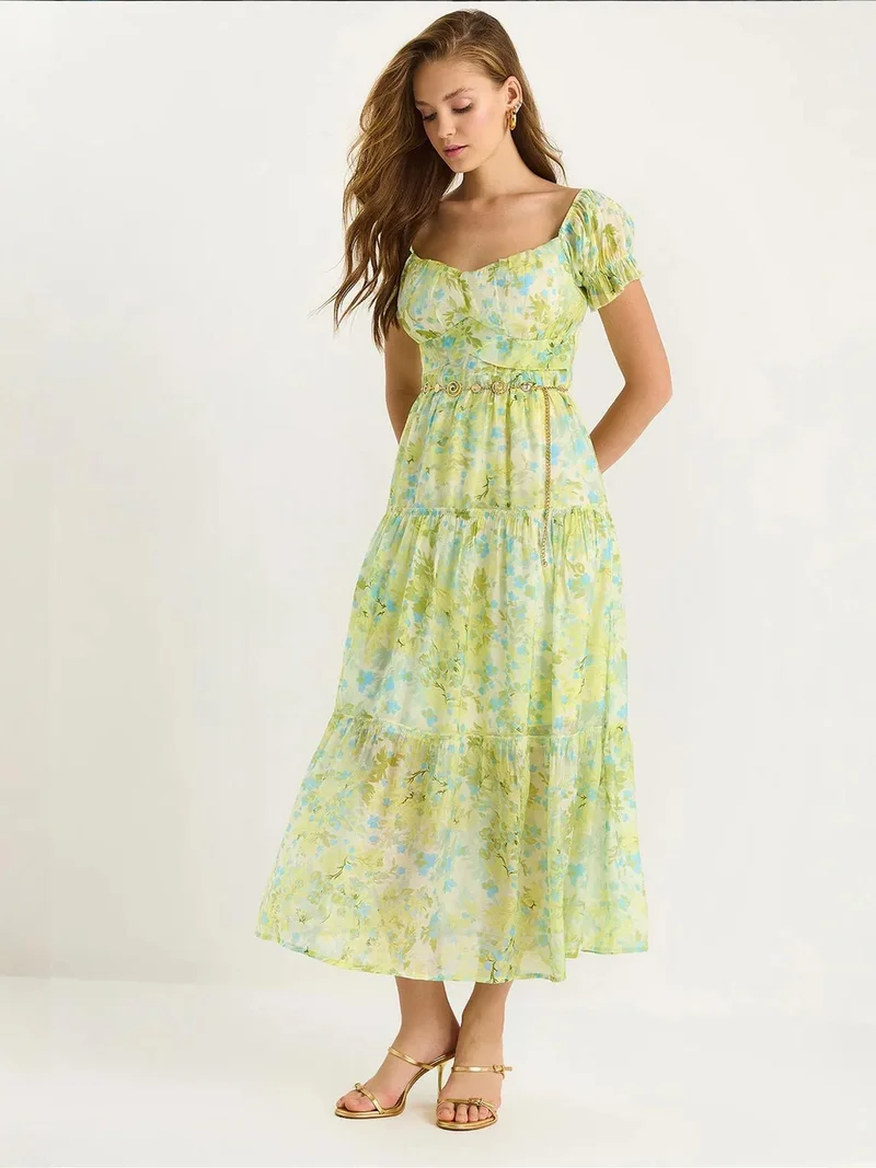 بيانكو لوتشي فستان ميدي من لوكسي بياقة على شكل قلب وطبعة زهور