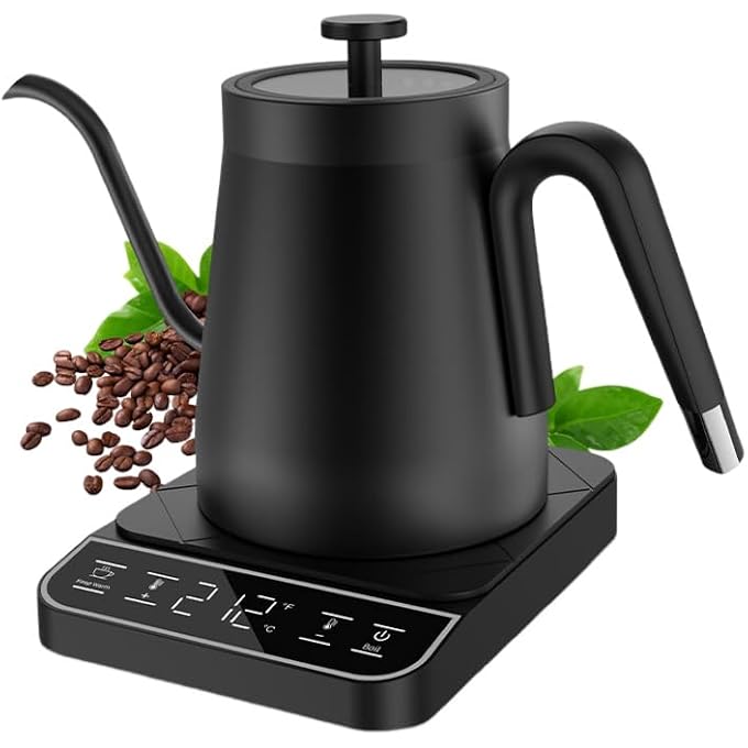 Tengcang Gooseneck Electric Kettle With Temperature Control Brewing Transparent Lid Stainless Steel Kettle 08L 1350W 90 Vertical Pouring Spout Quiet Rapid Heating BoilDry Protection For CoffeeTea - Image 1