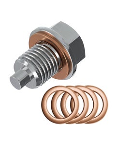Generic Magnetic Oil Drain Plug M14x1.5 Stainless Steel Sump Drain Nut Bolt Oil Drain Plug with 5 PCS Copper Crush Washer Anti Leakage Replacement Universal for Most Cars for Car Motorcycle Boat  - Image 1