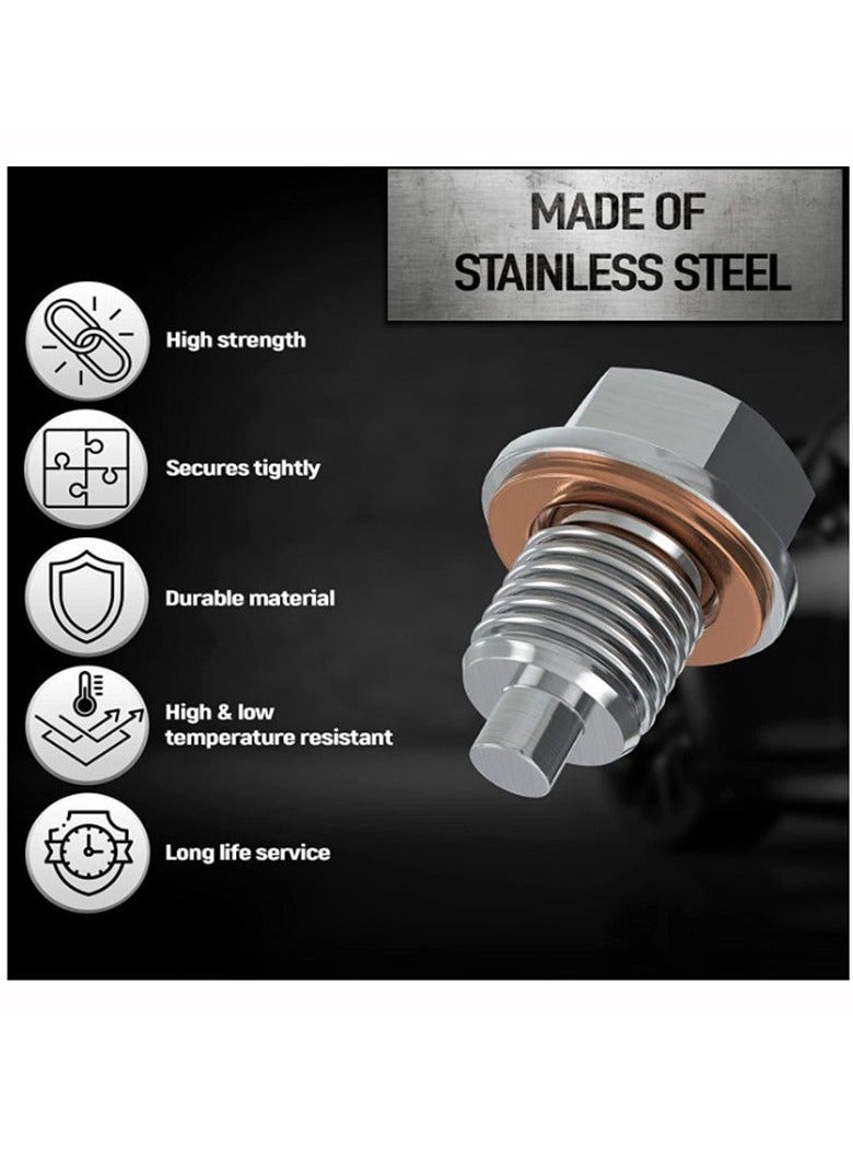 Generic Magnetic Oil Drain Plug M14x1.5 Stainless Steel Sump Drain Nut Bolt Oil Drain Plug with 5 PCS Copper Crush Washer Anti Leakage Replacement Universal for Most Cars for Car Motorcycle Boat  - Image 3
