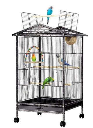 Wrought Iron Flight Bird Cage with Rolling Stand for Cockatiels Parakeets Pigeons Parrot Lovebird Bird Playground Black - pzsku/Z542FF20F4F961B7341E7Z/45/_/1716546371/467f851b-6d10-436e-a31e-9f6ffeea770c