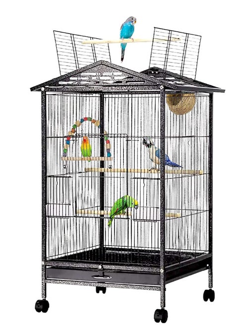 Wrought Iron Flight Bird Cage with Rolling Stand for Cockatiels Parakeets Pigeons Parrot Lovebird Bird Playground Black