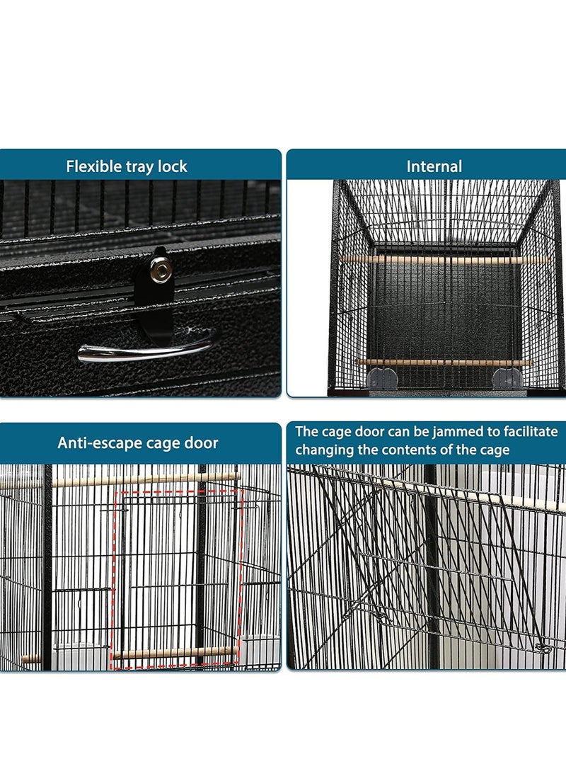Wrought Iron Flight Bird Cage with Rolling Stand for Cockatiels Parakeets Pigeons Parrot Lovebird Bird Playground Black