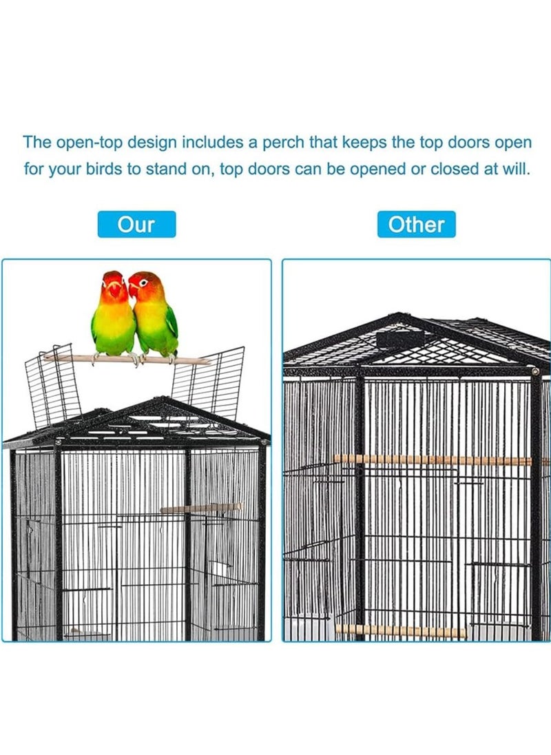 Wrought Iron Flight Bird Cage with Rolling Stand for Cockatiels Parakeets Pigeons Parrot Lovebird Bird Playground Black