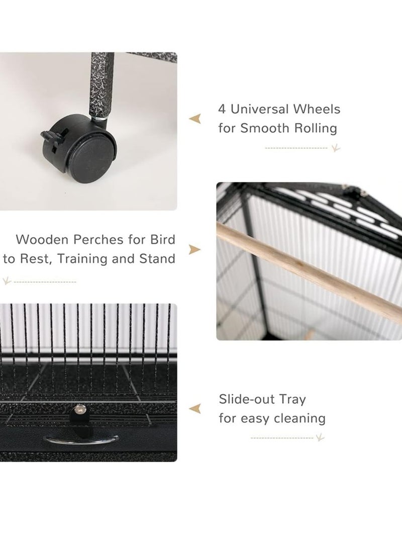 Wrought Iron Flight Bird Cage with Rolling Stand for Cockatiels Parakeets Pigeons Parrot Lovebird Bird Playground Black