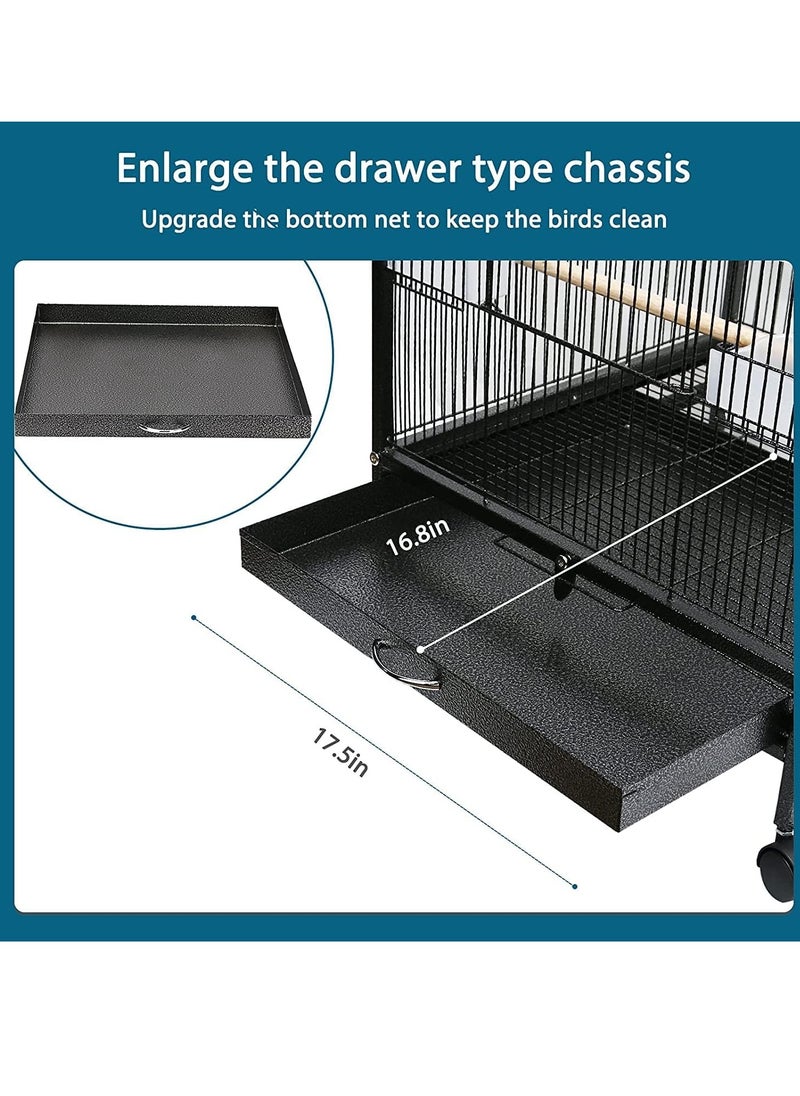 Wrought Iron Flight Bird Cage with Rolling Stand for Cockatiels Parakeets Pigeons Parrot Lovebird Bird Playground Black