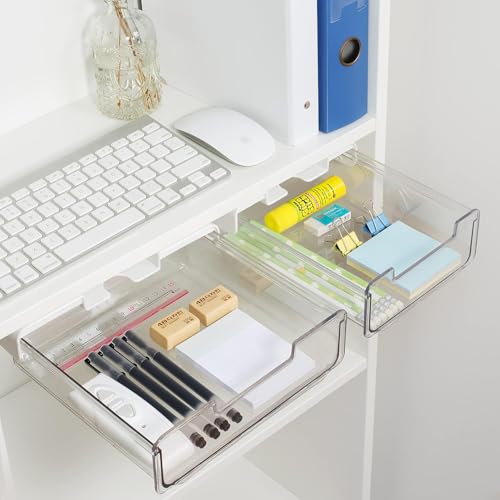 oddpod™ Under Desk Hidden Plastic Drawer Organizer/Sliding Self-Adhesive Attachable Hidden Table Storage Tray for Office, Home & School - Medium - Image 2