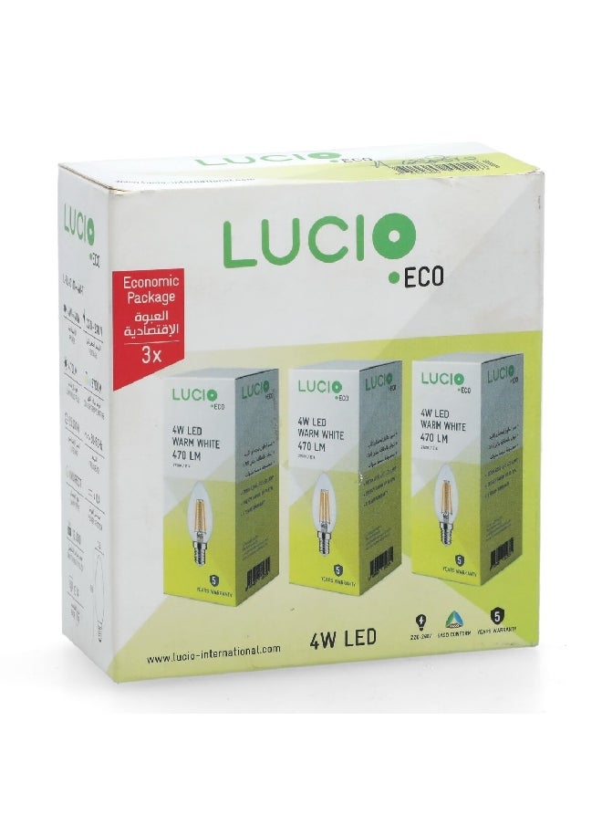 Lucio 3-Piece 4W 2700K 470 Lumen E27 LED Bulb Set Warm White 35 x 99 mm L-BL-0110-4W-T-P3  - Image 3