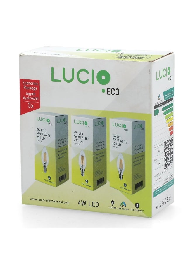 Lucio 3-Piece 4W 2700K 470 Lumen E27 LED Bulb Set Warm White 35 x 99 mm L-BL-0110-4W-T-P3  - Image 4