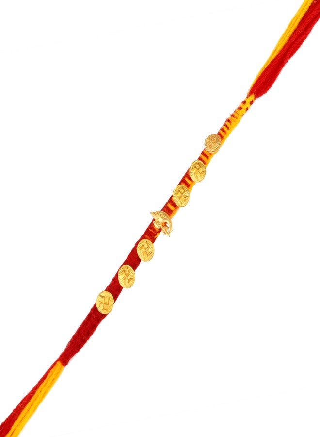 DULCI Raksha Bandhan Rakhi for Brother Pack of 1 Handcrafted Ganesha with Swastika Golden Design Rakhi Thread Bracelets - Image 2