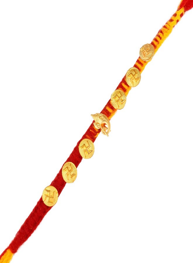 DULCI Raksha Bandhan Rakhi for Brother Pack of 1 Handcrafted Ganesha with Swastika Golden Design Rakhi Thread Bracelets - Image 1