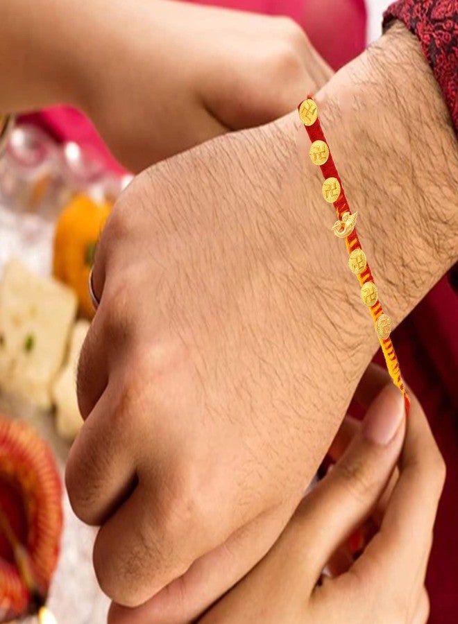 DULCI Raksha Bandhan Rakhi for Brother Pack of 1 Handcrafted Ganesha with Swastika Golden Design Rakhi Thread Bracelets - Image 4