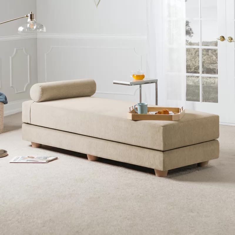 LEGACY OF COMFORT LEGACY OF COMFORT Frohna Daybed FoldOut Bench Premium Chenille for Living Room Beige  - Image 1