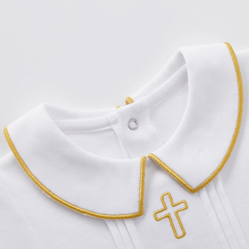 pureborn Baby Boy's Baptism Outfit Christening Jumpsuit Cotton Blessing Romper for Infant 6-9 Months White - Image 3