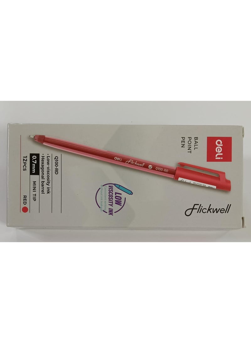 ديلي قلم حبر جاف ديلي كيو 100 فليكويل، 12 قطعة، رأس صغير 0.7 مم، أحمر - Image 1