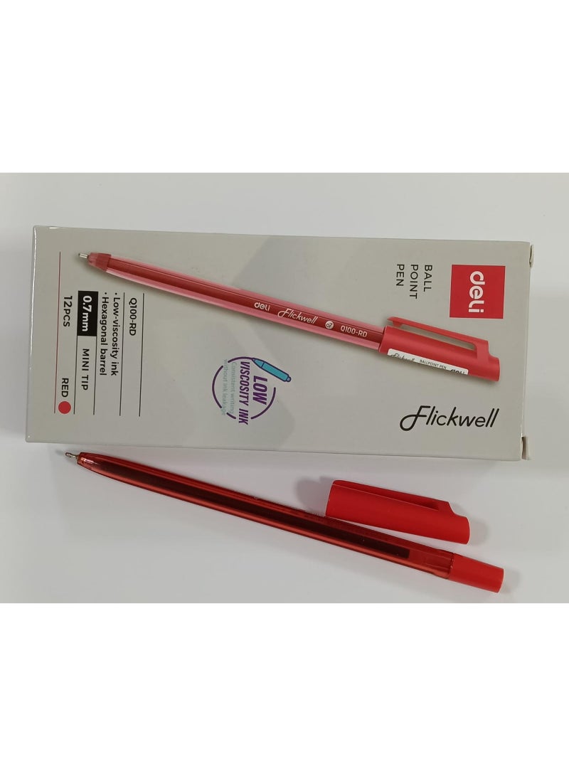 ديلي قلم حبر جاف ديلي كيو 100 فليكويل، 12 قطعة، رأس صغير 0.7 مم، أحمر - Image 2