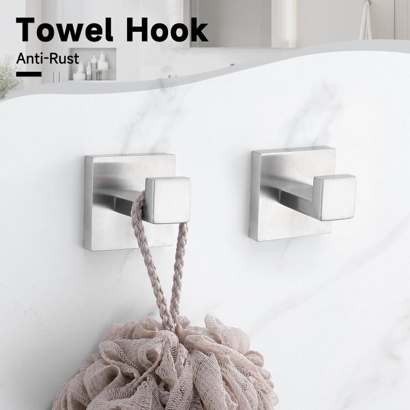 TNOMS Brushed Nickel Towel Bar Set,5-Pieces Bathroom Hardware Accessories Set,Towel Racks Set for Bathroom 23.6 Inch Towel Bar Stainless Steel Wall-Mounted - Image 5
