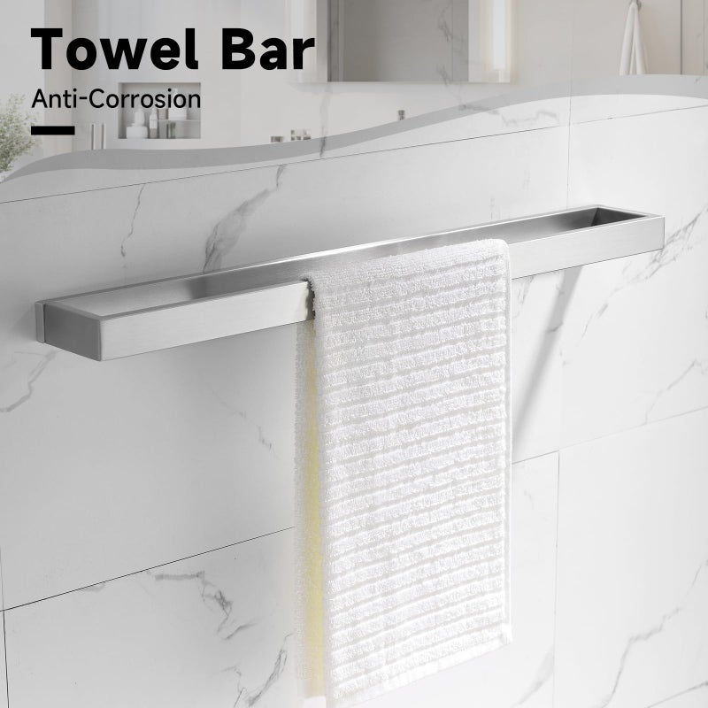 TNOMS Brushed Nickel Towel Bar Set,5-Pieces Bathroom Hardware Accessories Set,Towel Racks Set for Bathroom 23.6 Inch Towel Bar Stainless Steel Wall-Mounted - Image 2