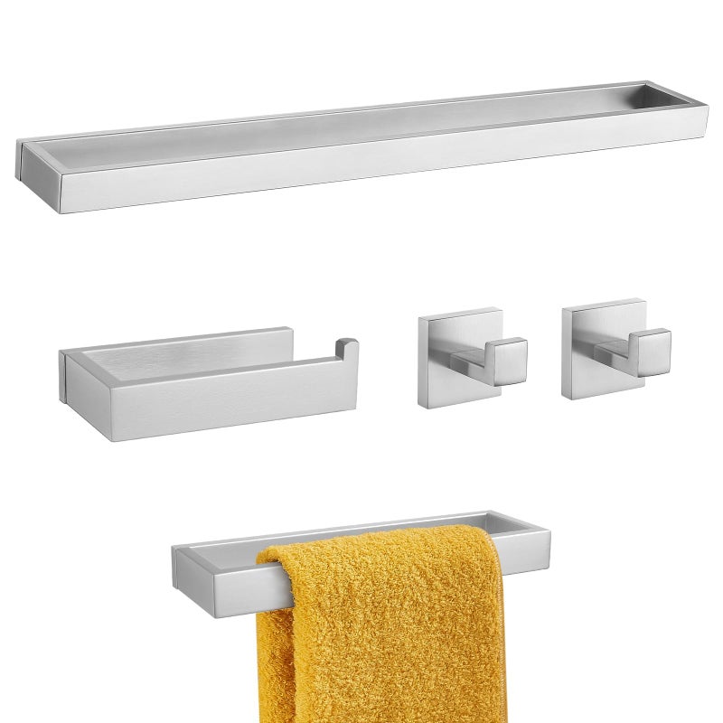 TNOMS Brushed Nickel Towel Bar Set,5-Pieces Bathroom Hardware Accessories Set,Towel Racks Set for Bathroom 23.6 Inch Towel Bar Stainless Steel Wall-Mounted - Image 1