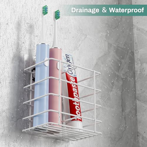 Oasiteege Shower Toothbrush Holder Wall Mounted, Adhesive Toothpaste Organizer for Bathroom Wall, Hanging Razor Tooth Brush Holder Caddy with Drainage, White RV Camper Bathroom Accessories Decor - Image 4