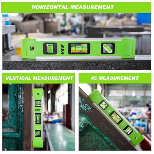 VNW 9 Inch Torpedo Level, Magnetic Bubble Level with 45°/90°/180° Bubble Vials, Shock Resistant Leveler Tool for Measuring (2) - Image 5