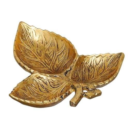 KridayKraft Hand Crafted Metal 3 Part Leaf Shape Tray Perfect for Home Centre Table Serving Dry Fruits (Golden, Pack of 1) - Image 5