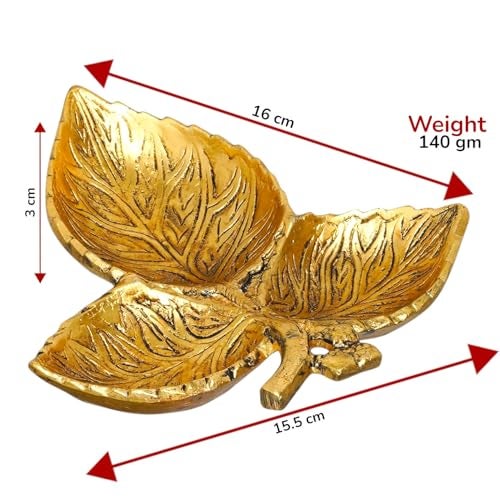 KridayKraft Hand Crafted Metal 3 Part Leaf Shape Tray Perfect for Home Centre Table Serving Dry Fruits (Golden, Pack of 1) - Image 2