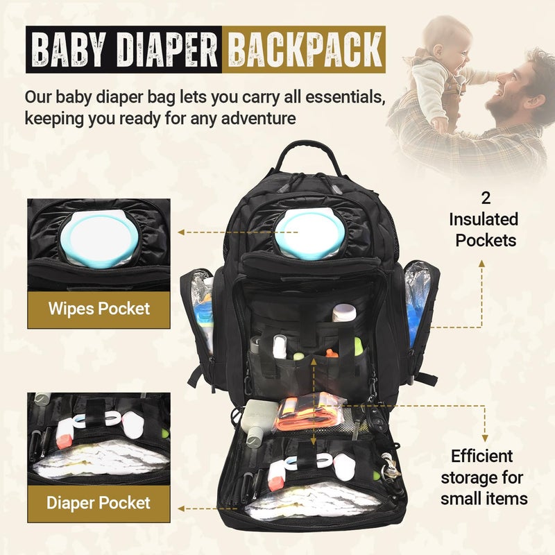HighSpeedDaddy - Original Baby Diaper Backpack, Military-Grade, Waterproof Baby Travel Bag for Dads & Moms, Lay-Flat Design with Stroller Straps, Tablet Sleeve, & Rubber Feet - 32L capacity, Black - Image 3