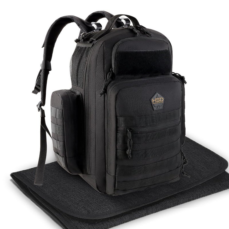 HighSpeedDaddy - Original Baby Diaper Backpack, Military-Grade, Waterproof Baby Travel Bag for Dads & Moms, Lay-Flat Design with Stroller Straps, Tablet Sleeve, & Rubber Feet - 32L capacity, Black - Image 1