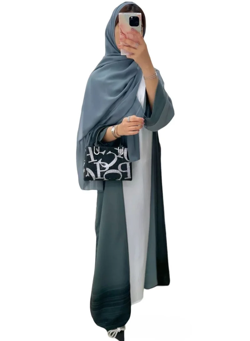 أم سكوير فاشن Grey Double Shadow Korean Nida Abaya Set