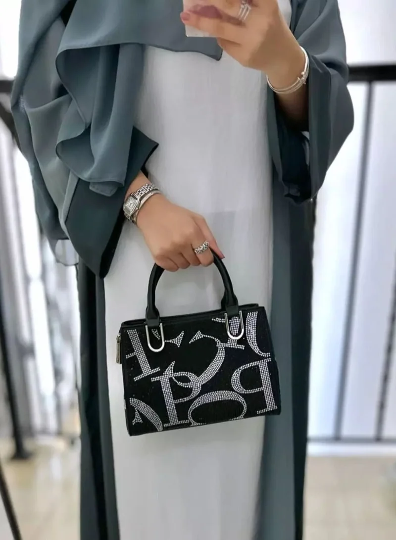 أم سكوير فاشن Grey Double Shadow Korean Nida Abaya Set