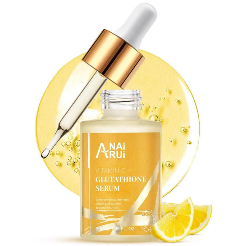 ANAI RUI Vitamin C Glutathione Serum with Hyaluronic Acid and Niacinamide for Dark SpotsWrinkles Improves Skin Tone Hydrating  Glowing 105floz