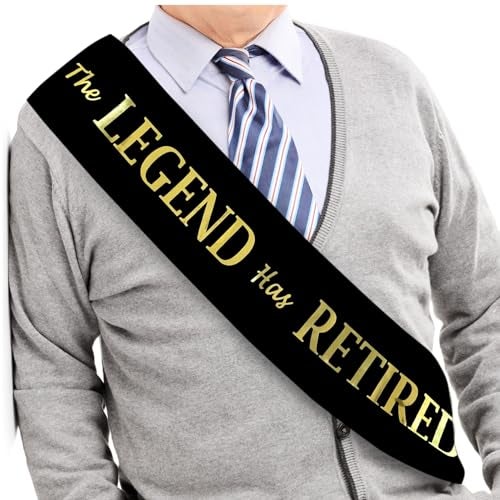 JPACO The Legend Has Retired Sash – Elegant Black and Gold Foil Legendary Sash for Both Women and Men & a Large Gold Safety Pin. Perfect for Retirement Parties - Image 1