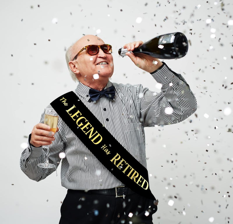 JPACO The Legend Has Retired Sash – Elegant Black and Gold Foil Legendary Sash for Both Women and Men & a Large Gold Safety Pin. Perfect for Retirement Parties - Image 2