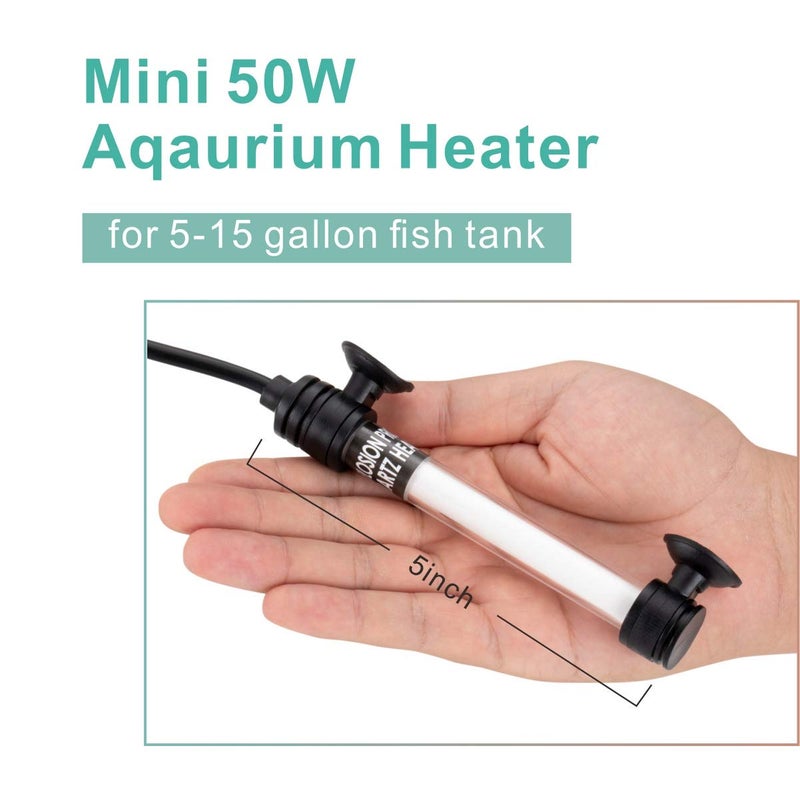 hygger 50W Mini Inline Quartz Glass Aquarium Heater with External Controller, Adjustable Submersible Betta Fish Tank Thermostat for 5-15 Gallon - Image 2