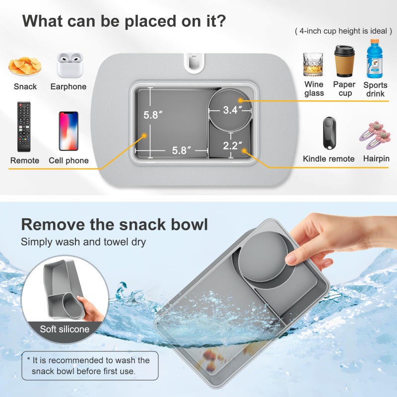 ERGONOV Tablet Stand Pillow with Snack Bowl, iPad Lap Holder for Hands-Free Reading and Relaxation on Bed,Couch,Recliner, 360Â° Rotating Clip for 4.7-13" Kindle,eBook,Tablet,iPhone (Light Gray) - Image 2