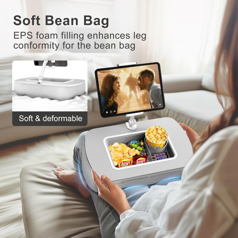 ERGONOV Tablet Stand Pillow with Snack Bowl, iPad Lap Holder for Hands-Free Reading and Relaxation on Bed,Couch,Recliner, 360Â° Rotating Clip for 4.7-13" Kindle,eBook,Tablet,iPhone (Light Gray) - Image 3