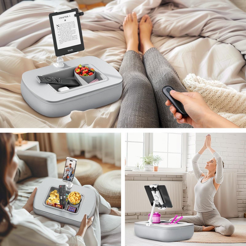 ERGONOV Tablet Stand Pillow with Snack Bowl, iPad Lap Holder for Hands-Free Reading and Relaxation on Bed,Couch,Recliner, 360Â° Rotating Clip for 4.7-13" Kindle,eBook,Tablet,iPhone (Light Gray) - Image 4