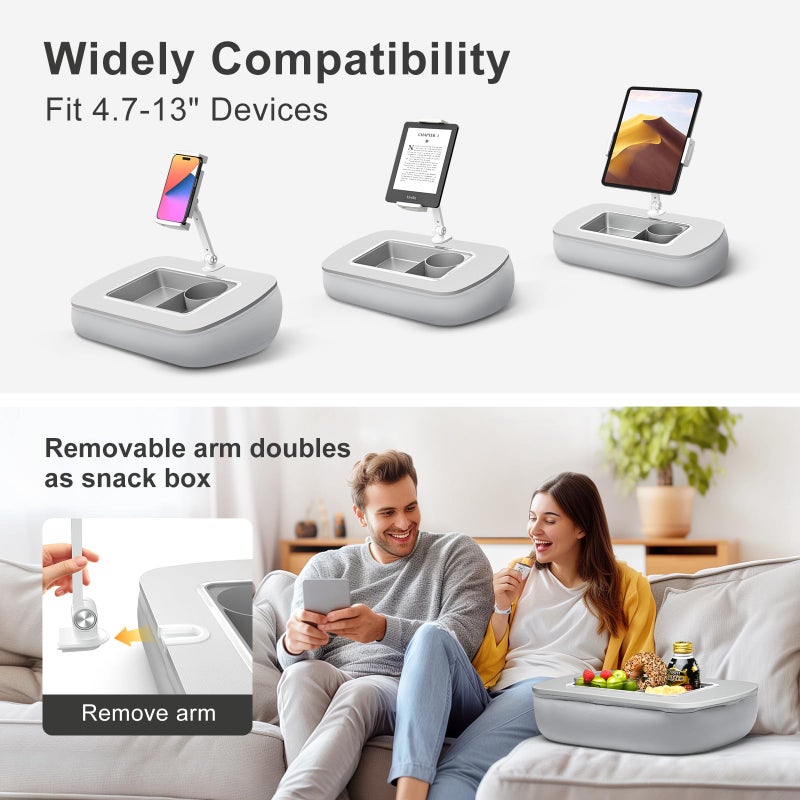 ERGONOV Tablet Stand Pillow with Snack Bowl, iPad Lap Holder for Hands-Free Reading and Relaxation on Bed,Couch,Recliner, 360Â° Rotating Clip for 4.7-13" Kindle,eBook,Tablet,iPhone (Light Gray) - Image 5
