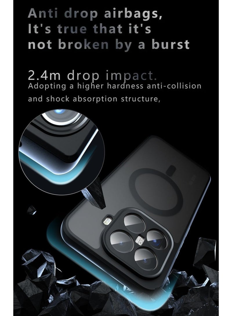 عام Magnetic Case for Xiaomi 15T Pro 【Support Wireless Charging】 Frosted Matte Translucent Black Case Anti-Yellowing Airbag Protection PC+TPU Shockproof Cover - Image 5