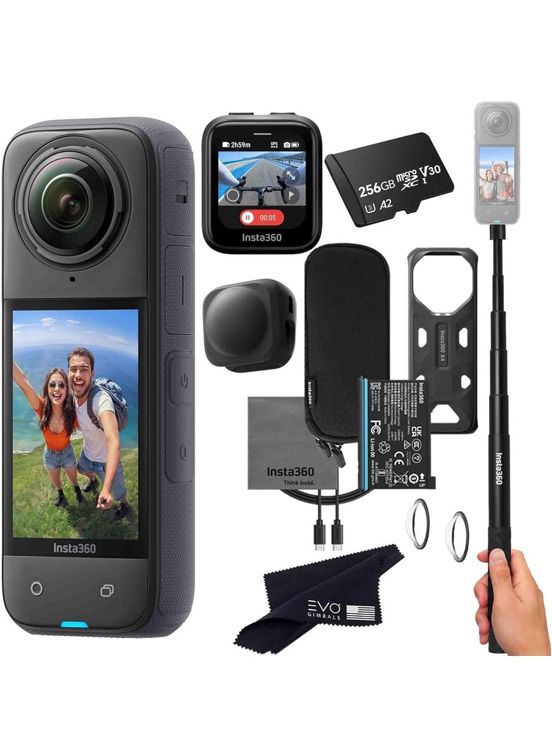 Insta360 Insta360 X4 GPS Preview Remote Bundle  Waterproof 360 Action Camera with 12 48MP Sensors 8K 360 HDR Video 4K SingleLens Bundle Includes Selfie StickGPS Preview Remote Lens Cap 256GB  - Image 1