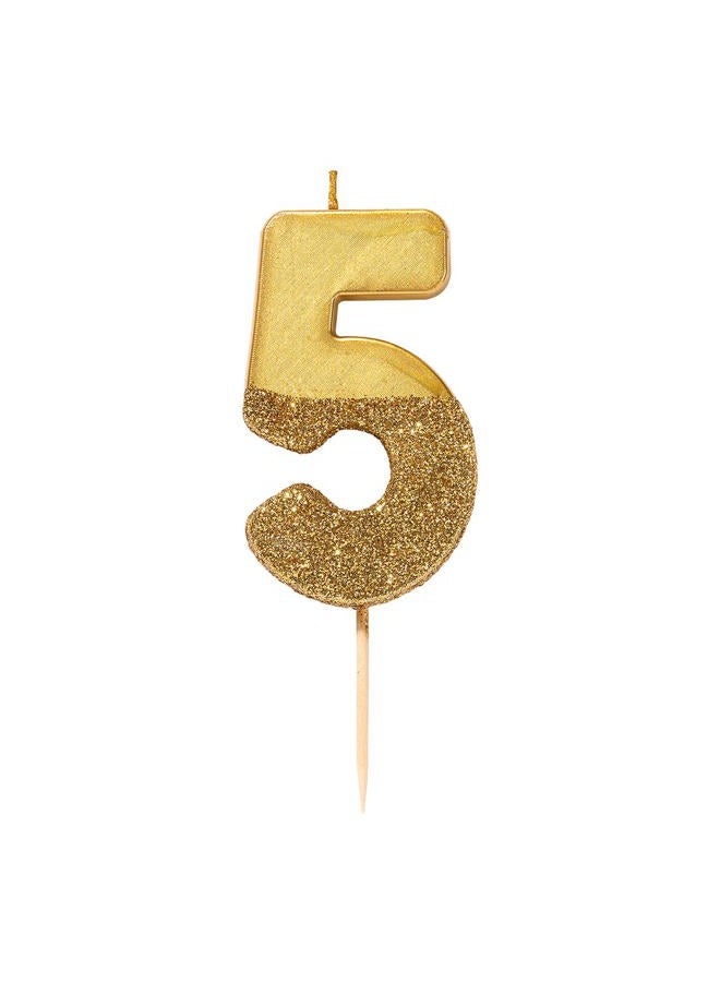Talking Tables We Heart Birthdays Number 5 Glitter Candle, Gold - Image 1